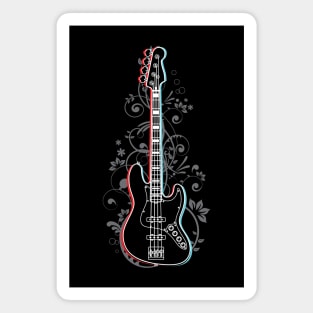 Bass Guitar 3D Outline Flowering Vines Magnet